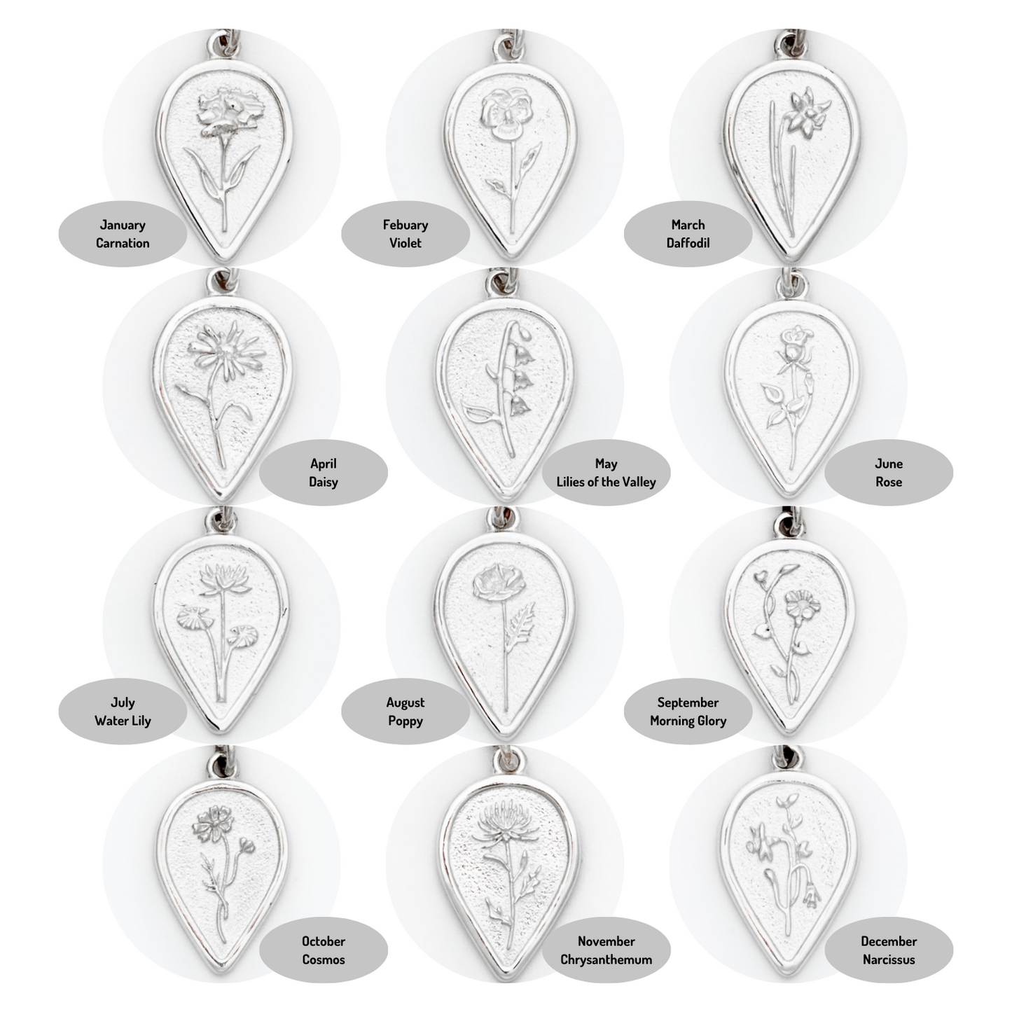 Sterling Silver Detachable Dangle Earrings • Birth Flowers