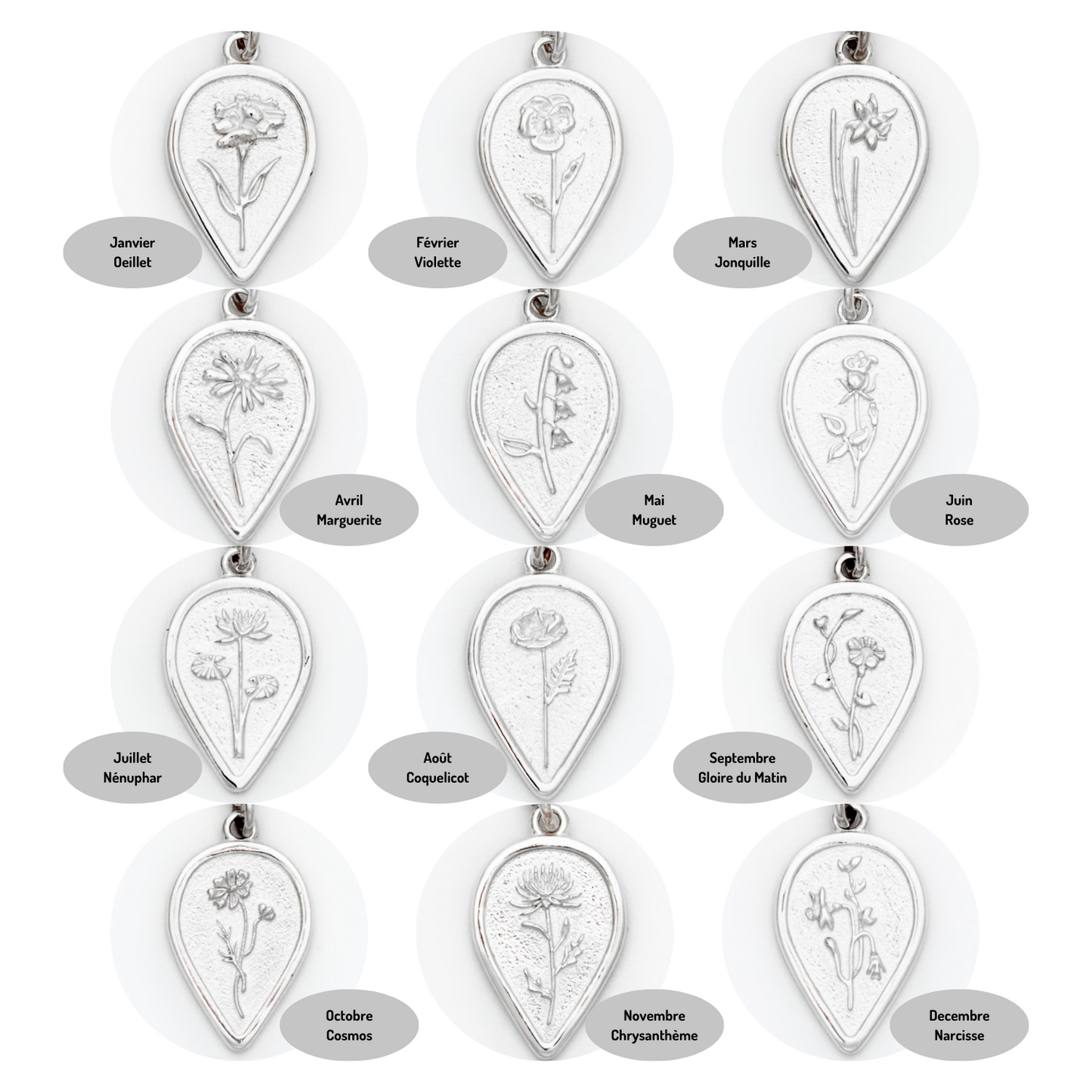 Sterling Silver Detachable Dangle Earrings • Birth Flowers