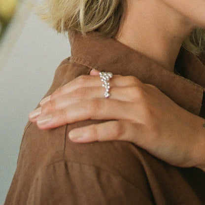 Bague double en argent sterling avec perles granulées • Cérès