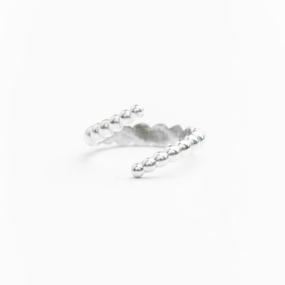 Bague ajustable en argent sterling, design courbé avec dégradé de granules.