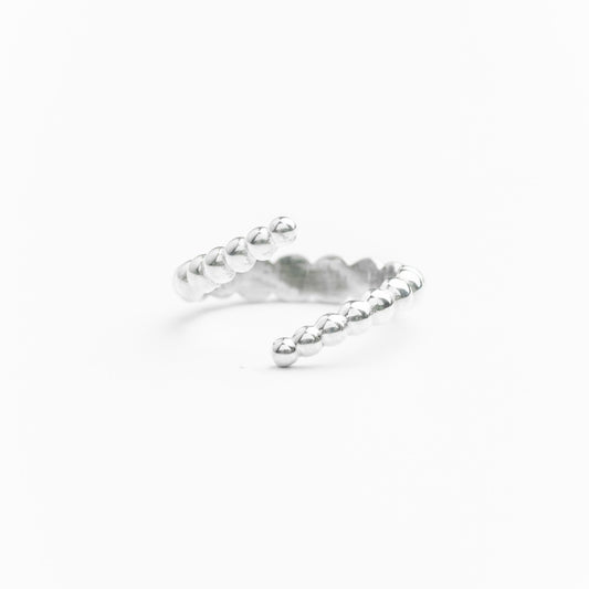 Bague ajustable en argent sterling, design courbé avec dégradé de granules.